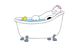 2022 2boys 2d aged_down animated animated_gif bath bathing child closed_eyes commentary con-cognito digital_media duo english_commentary family father_and_son height_difference hole_in_hand hollow_eyes humanoid looping_animation male male_focus male_only monster monster_boy multiple_boys nude partially_submerged rayman_limbs reclining rubber_duck sans_(undertale) simple_background skeleton toy undead undertale utdr_(toby_fox) w.d._gaster water white_background 