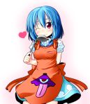  apron blue_hair blush ichimi karakasa_obake ladle red_eyes short_hair solo tatara_kogasa tongue touhou umbrella wink 