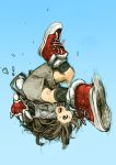  brown_eyes brown_hair child copyright_request kicking long_hair mama_(artist) shoes shorts sneakers solo 