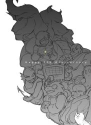  0_0 2022 2d 2others 3girls 4boys alphys ambiguous_gender animal animal_ears animal_nose anniversary annoying_dog anthro armor asgore_dreemurr beard body_fur brothers buck_teeth cape child commentary cousins digital_media dog double_horizontal_stripe droopy_ears ear_fins english_commentary everyone eyepatch facial_hair fangs female fins fish fish_girl floppy_ears frisk_(undertale) furry furry_female furry_male ghost gloves goat goat_boy goat_ears goat_girl goat_horns greyscale happy_anniversary head_fins high_ponytail holding holding_microphone hollow_eyes hood hood_down hooded_jacket horizontal-striped_clothes horns human humanoid index_finger_raised jacket lizard lizard_girl long_hair long_sleeves male mammal mettaton mettaton_(box) microphone monochrome monster monster_boy monster_girl multiple_boys multiple_girls multiple_others napstablook non-humanoid_robot open_clothes open_jacket papyrus_(undertale) ponytail reptile reptile_girl robe robot robot_boy sans_(undertale) scalie sharp_teeth sheet_ghost shirt short_hair shorts siblings simple_background skeleton skin_fangs slit_pupils solid_eyes striped_clothes striped_shirt teeth toriel undead undertale undyne utdr_(toby_fox) white_background white_gloves zu-is-here 