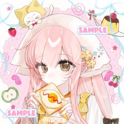  >_< ahoge animal animal_on_head apple apple_slice black_bow border bow bowtie bread bread_slice brown_eyes cat cat_on_head cherry chinese_commentary cloak closed_mouth clothed_animal commentary_request commission country_lolita ear_covers eating expressionless eyelashes eyes_visible_through_hair fingernails floral_print flower food food_in_mouth fork fried_egg fried_egg_on_toast fruit green_apple hair_bow hair_flower hair_ornament halftone headscarf highres holding holding_food hood hood_up hooded_cloak infinity_nikki ketchup lace_background layered_sleeves light_blush light_frown lolita_fashion long_hair long_sidelocks long_sleeves looking_at_viewer low-tied_long_hair momo_(nikki) nikki_(nikki) nikki_(series) on_head orange_scarf outside_border pink_background pink_hair plate print_headwear print_scarf pudding red_bow red_bowtie round_border sample_watermark scarf shirt short_over_long_sleeves short_sleeves shoulder_bow sidelocks sleeves_past_wrists sparkle star_(symbol) stardew_valley stardew_valley_encounter_(infinity_nikki) strawberry toast traditional_bowtie v-shaped_eyebrows vest watermark white_border white_cat white_headscarf white_shirt xiangyang255 yellow_bow yellow_cloak yellow_flower yellow_vest 