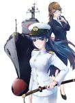  glasses hair_ribbon highres jokou_no_seisen katana military military_uniform ribbon ship sword uniform washio_naohiro weapon 