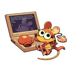  1girl boxing_gloves computer computer_mouse deltarune discount-supervillain eyelashes frown furry furry_female headband laptop looking_at_viewer mini_person minigirl mouse_(animal) orange_(deltarune) orange_fur reflection shorts sitting solo sweat toon_(style) transparent_background utdr_(toby_fox) 