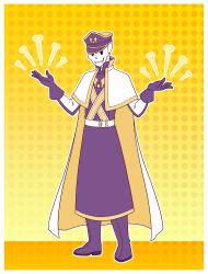  1boy 2022 2d alternate_costume belt bone boots border borrowed_design buckle cape commentary con-cognito delta_rune_(symbol) delta_rune_print digital_media english_commentary english_text formal_clothes full_body gloves hat highres humanoid long_sleeves male male_focus male_only military military_dress_uniform military_hat military_uniform monster monster_boy outstretched_arms pants papyrus_(undertale) print_shirt purple_boots purple_gloves purple_hat purple_shirt shirt simple_background skeleton solo standing star_(symbol) teeth text thigh_boots twitter_username two-tone_cape undead undertale utdr_(toby_fox) white_belt white_border white_cape white_pants white_sleeves yellow_background yellow_cape 
