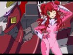  artist_request gundam_00 gundam_throne_drei hand_on_hip hips nena_trinity red_hair redhead sinko_(sinsin) tongue v wink yellow_eyes 