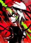  blood bloody_tears crazy_eyes flandre_scarlet hair_over_one_eye looking_back monochrome red red_eyes sharp_teeth solo spot_color the_embodiment_of_scarlet_devil touhou wings yosaku_(roach) 