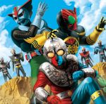  blue_hakaider choujin_barom_1 dutch_angle hakaider highres kamen_rider kamen_rider_ooo kamen_rider_ooo_(series) kikaider_(series) kikaider_01 kikaider_01_(series) matchin red_hakaider silver_hakaider tokusatsu 