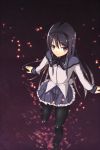  akemi_homura black_hair black_legwear hairband kishi long_hair magical_girl mahou_shoujo_madoka_magica miyazakit night pantyhose purple_eyes running solo violet_eyes water 