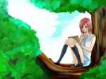  blue_eyes kadita kairi kingdom_hearts red_hair redhead school_uniform sketchbook solo tree 