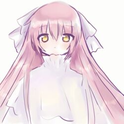 1girl bow capelet commentary_request dress expressionless gb_fwa hair_bow kaname_madoka long_hair magical_girl mahou_shoujo_madoka_magica mahou_shoujo_madoka_magica:_walpurgis_no_kaiten multiple_girls pink_hair simple_background solo ultimate_madoka very_long_hair white_background white_capelet white_dress