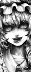  crazy_eyes face fang flandre_scarlet freckles hat monochrome neiko solo the_embodiment_of_scarlet_devil tongue touhou 