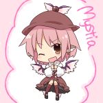 blush character_name chibi earrings hat jewelry mystia_lorelei open_mouth pink_hair solo touhou wings wink yamabuki_(yusuraume) 