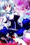  alternate_costume blood blood_on_clothes bloody_clothes blue_dress blue_hair dress izayoi_sakuya maid nanase_nao red_eyes silver_hair smile solo the_embodiment_of_scarlet_devil thigh-highs thighhighs touhou white_legwear white_thighhighs zettai_ryouiki 