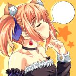  anonimasu bad_id bare_shoulders blank_speech_bubble blush choker closed_eyes collarbone earrings eyes_closed face finger_to_mouth hair_ribbon hands jewelry lips open_mouth orange_hair original ribbon solo twintails 