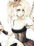  breasts chain chains cleavage corset hat lips monochrome neiko original short_hair solo strap_slip white white_background 