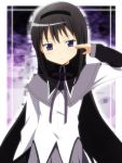  akemi_homura black_hair blue_eyes blush character_request expressionless hairband ikari_manatsu long_hair magical_girl mahou_shoujo_madoka_magica portrait purple_eyes revised revision salute solo 