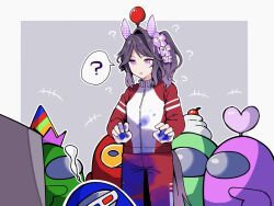  +++ 6+girls ? among_us animal_ears blue_(among_us) commentary_request cowboy_shot crewmate_(among_us) dead_body_(among_us) ear_covers el_condor_pasa_(umamusume) flower golden_generation_(umamusume) grass_wonder_(umamusume) green_(among_us) grey_background hair_flower hair_ornament highres horse_ears horse_girl impostor_(among_us) jacket king_halo_(umamusume) lime_(among_us) long_sleeves multicolored_jacket multiple_girls pakatube pants phalaenopsis_(umamusume) purple_(among_us) red_(among_us) red_jacket red_pants segawa_rui seiun_sky_(umamusume) side_ponytail simple_background solo_focus special_week_(umamusume) spoken_question_mark tracen_training_uniform track_jacket two-tone_jacket umamusume violet_eyes white_jacket 