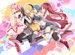  akemi_homura bubble_skirt kaname_madoka magical_girl mahou_shoujo_madoka_magica miki_sayaka multiple_girls pantyhose ponytail sakura_kyouko suikka thighhighs tomoe_mami 