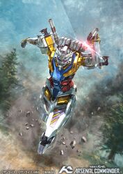  bandai commentary_request company_name copyright_logo copyright_name copyright_notice deraken energy_sword extra_eyes gundam gundam_arsenal_base gundam_gquuuuuux holding holding_sword holding_weapon logo mecha mecha_focus mixed-language_text mobile_suit no_humans official_art realistic robot science_fiction solo sword title v-fin violet_eyes weapon white_gundam 