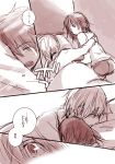  bed blanket choker comic harumi_chihiro hug misaka_worst short_hair short_shorts shorts surprised to_aru_majutsu_no_index translated translation_request 