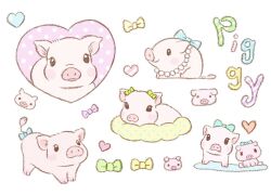  animal animal_focus baby_animal blue_bow bow commentary english_text green_bow heart jewelry necklace no_humans original pastel_colors pearl_necklace pig polka_dot polka_dot_bow simple_background summernight_12 tail tail_bow tail_ornament untranslatable_commentary white_background yume_kawaii 