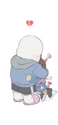 1boy 1other 2018 2d ambiguous_gender black_shorts blood blood_splatter blue_jacket blue_sweater boots broken_heart brown_hair brown_shoes child digital_media duo frisk_(undertale) full_body genocide_route_(undertale) grey_boots grey_hood heart height_difference highres hood hood_down hooded_jacket horizontal-striped_clothes hug human humanoid injury jacket long_sleeves male monster monster_boy murder muted_color pink_slippers pink_stripes red_soul_(utdr) sans_(undertale) satokichi shirt shoes short_hair shorts simple_background single_vertical_stripe skeleton slippers socks soul_(utdr) standing striped_clothes striped_shorts striped_sweater sweater teeth two-tone_sweater undead undertale utdr_(toby_fox) variant_set vertical-striped_clothes vertical-striped_shorts white_background white_shirt white_socks white_stripes