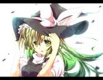  blonde_hair gradient_hair green_hair hand_on_hat hands_on_hat hat hikobae kirisame_marisa letterboxed long_hair multicolored_hair solo tears touhou witch witch_hat yellow_eyes 