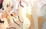  1girl absurdres bare_shoulders bow breasts cleavage detached_sleeves dress fate/stay_night fate/unlimited_codes fate_(series) hair_bow looking_at_viewer saber_lily solo thighhighs vector 