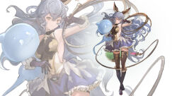  1girl absurdres animal_ears armpits blue_hair commentary dress erune ferry_(granblue_fantasy) granblue_fantasy highres long_hair meyoichika wavy_hair whip yellow_eyes 