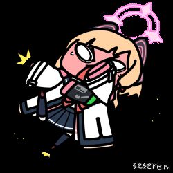  1girl ^^^ angry animal_ear_headphones animal_ears animated animated_gif blonde_hair blue_archive blush bow cat_ear_headphones cat_ears chibi chibi_only commentary_request d: fake_animal_ears full-face_blush hair_bow halo headphones hitting_ground jacket long_sleeves looping_animation lowres lying momoi_(blue_archive) nintendo_switch on_back open_mouth pink_halo pleated_skirt seseren simple_background skirt solo tantrum v-shaped_eyebrows white_background white_jacket wide_oval_eyes 