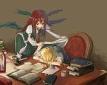  alternate_wings bad_id blanket blonde_hair book bow braid candle chair cup desk feathers hair_bow head_wings kirisame_marisa koakuma leaning_forward long_hair matsutani mug multiple_girls necktie no_hat no_headwear paper quill red red_eyes red_hair redhead sleeping table the_embodiment_of_scarlet_devil touhou vest wings 