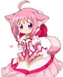  animal_ears bad_id blush dog_days dog_ears dog_tail dress frills gloves heart millhiore_f_biscotti payot pink_hair purple_eyes short_hair smile solo tail violet_eyes white_gloves youri19 