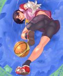  absurdres ass bakemonogatari bandage bandaged_hand bandages basketball bike_shorts foreshortening hands highres kanbaru_suruga kinniku1234 kneepits legs looking_back monogatari_(series) school_uniform short_hair skirt solo tomboy upskirt 