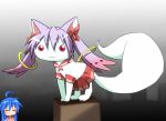  :3 ahoge animal_ears blue_hair blush bow cosplay crossover diesel-turbo fusion hair_bow hiiragi_kagami hiiragi_kagami_(cosplay) izumi_konata katou_emiri kyubey kyuubee lucky_star mahou_shoujo_madoka_magica purple_hair red_eyes school_uniform seiyuu_connection seiyuu_joke serafuku tail 