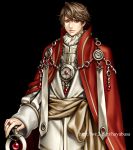  blue_eyes brown_hair cape jewelry long_sleeves male ornate ring simple_background solo wizardry yuki_hayabusa 