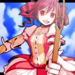  bow bow_(weapon) bubble_skirt cosplay drill_hair hair_bow kaname_madoka kaname_madoka_(cosplay) kasane_teto magical_girl mahou_shoujo_madoka_magica red_eyes red_hair redhead smile solo starcrown twintails utau weapon 
