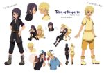  :d :o black_eyes black_hair blonde_hair blue_eyes candy_apple character_name child coat cotton_candy flynn_scifo hand_holding hands_on_hips highres holding_hands male mask multiple_boys multiple_persona open_mouth pants payot shoes shorts sitting smile tales_of_(series) tales_of_vesperia title_drop young yuri_lowell znc 
