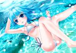  1girl armpits bikini blue_eyes blue_hair breasts long_hair looking_at_viewer side-tie_bikini solo swimsuit under_boob water white_bikini white_swimsuit 