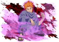  1boy cloak juugo_(naruto) looking_at_viewer naruto_(series) naruto_shippuuden naruto_shippuuden:_ultimate_ninja_blazing official_art orange_hair purple_cloak red_eyes sandals short_hair solo 