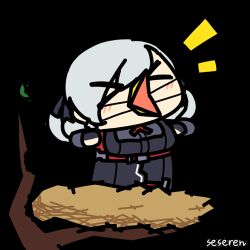  >_< 1girl animated animated_gif artist_name bird_costume bird_nest black_ribbon branch breasts chibi chibi_only closed_eyes commentary fake_beak flapping girls_frontline grey_hair hair_ribbon leaf looping_animation lowres notice_lines ribbon seseren short_hair short_twintails simple_background solo spas-12_(girls'_frontline) tactical_clothes twintails white_background 
