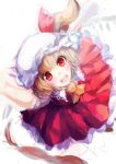  ascot ayaya bad_id blonde_hair blush fang flandre_scarlet hat red_eyes short_hair side_ponytail solo the_embodiment_of_scarlet_devil touhou traditional_media wings 