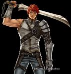  armor asymmetrical_clothes asymmetrical_clothing gauntlets male pants red_hair redhead simple_background solo sword weapon wizardry yuki_hayabusa 