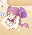  aqua_eyes arm_support bandage bandages china_dress chinese_clothes drugs eyepatch fang footwear itsuki_(otsugei) long_hair lying on_side on_stomach open_mouth original otsugei pill purple_hair socks solo tissue_box twintails 