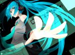  aqua_eyes aqua_hair detached_sleeves display foreshortening hands hatsune_miku headphones kamiya_ryuu long_hair necktie open_mouth outstretched_arm outstretched_hand skirt smile solo twintails very_long_hair vocaloid 