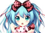  aqua_eyes aqua_hair bow eri_(run) face hair_bow hatsune_miku long_hair simple_background solo stuffed_animal stuffed_toy twintails vocaloid 