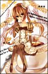  akizuki_mizuho bad_id coffee cup dress elbow_gloves gloves hat hazuki_mizuho high_heels original shoes sitting solo striped striped_legwear striped_thighhighs tea thighhighs 