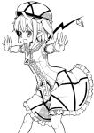  crystal fang flandre_scarlet kannazuki_hato monochrome open_mouth outstretched_arms pointy_ears short_hair side_ponytail simple_background solo spread_arms the_embodiment_of_scarlet_devil touhou wings zipper 