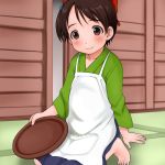  barefoot blush brown_eyes brown_hair child e10 feet ichigo_mashimaro itou_chika kneeling short_hair side_ponytail smile 