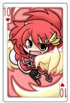  card_(medium) cards fang hair_ornament pixiv_fantasia pixiv_fantasia_5 playing_card red_hair redhead yanagi_(artist) yanagi_(nurikoboshi) yellow_eyes 