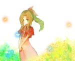  akamekusa bolero braid brown_hair choker cropped_jacket final_fantasy final_fantasy_vii green_eyes hair_ribbon long_hair ponytail ribbon single_braid solo 